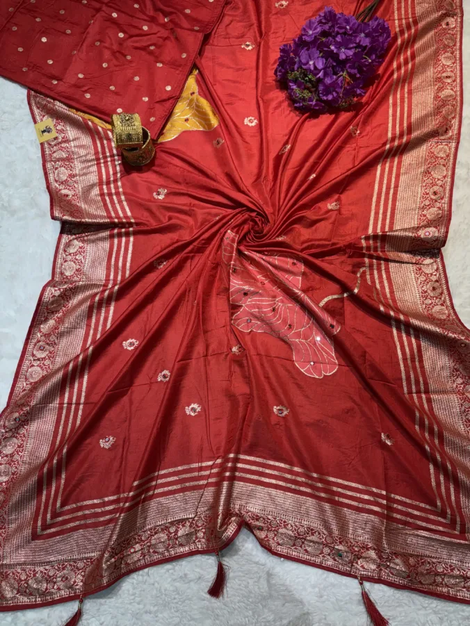 NEELAM TRADERS NEW LAUNCH TRENDING viral banarasi zari saree in dola silk fabric with mirror work all over