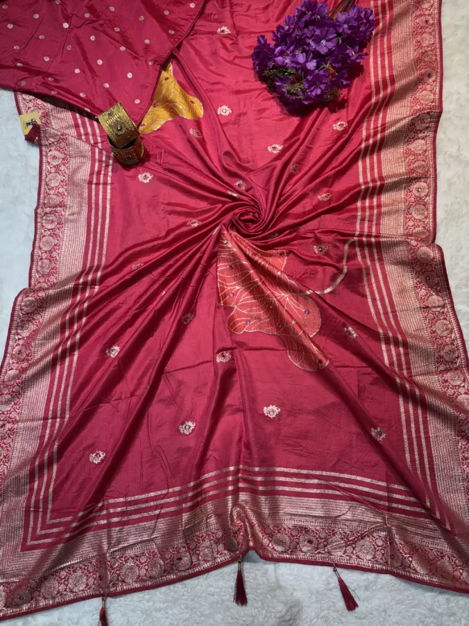 NEELAM TRADERS NEW LAUNCH TRENDING viral banarasi zari saree in dola silk fabric with mirror work all over