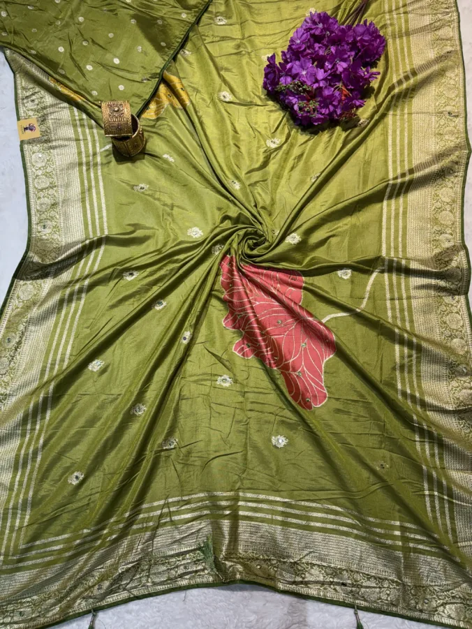 NEELAM TRADERS NEW LAUNCH TRENDING viral banarasi zari saree in dola silk fabric with mirror work all over