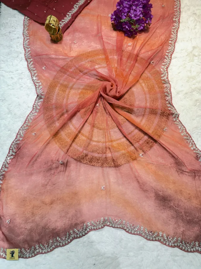 NEELAM TRADERS NEW LAUNCH TRENDING Partywear simmer fabric saree with pithan resham work All Over