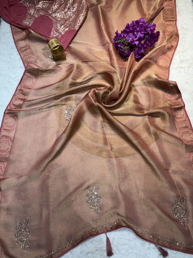 NEELAM TRADERS NEW LAUNCH TRENDING Partywear saree with zari border  with latkan and zarkan work all over