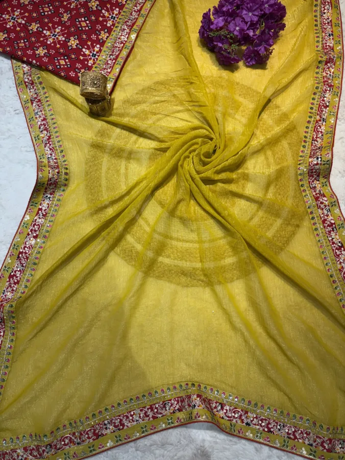 NEELAM TRADERS NEW LAUNCH TRENDING Partywear saree with pithan and sequence work all over and with patola unstitched blouse design