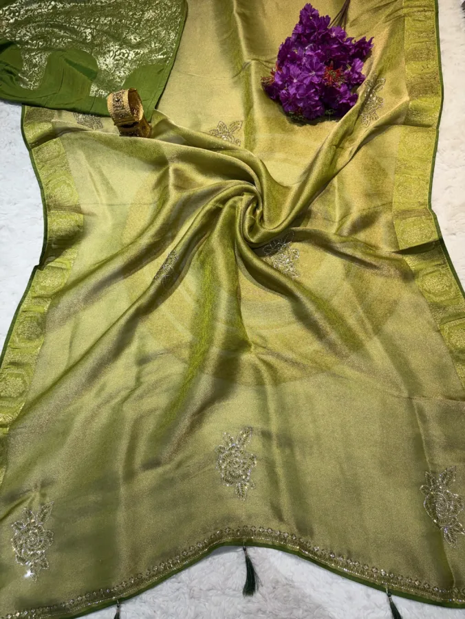 NEELAM TRADERS NEW LAUNCH TRENDING Partywear saree with zari border  with latkan and zarkan work all over