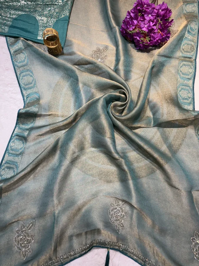 NEELAM TRADERS NEW LAUNCH TRENDING Partywear saree with zari border  with latkan and zarkan work all over