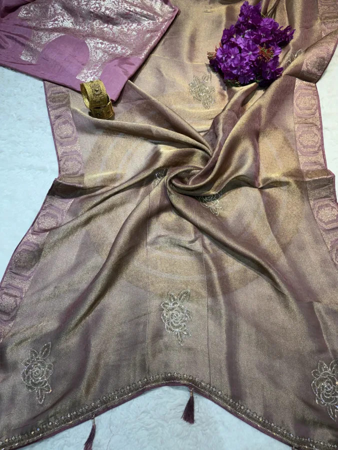 NEELAM TRADERS NEW LAUNCH TRENDING Partywear saree with zari border  with latkan and zarkan work all over