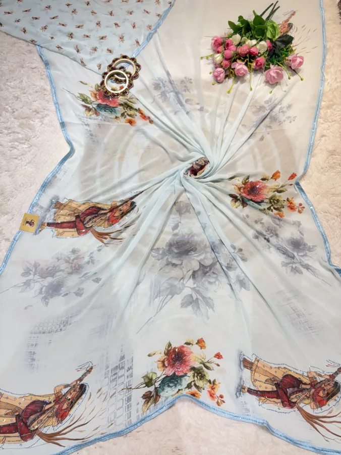 NEELAM TRADERS NEW LAUNCH TRENDING Heavy new figure digital print saree in Pure georgette fabric