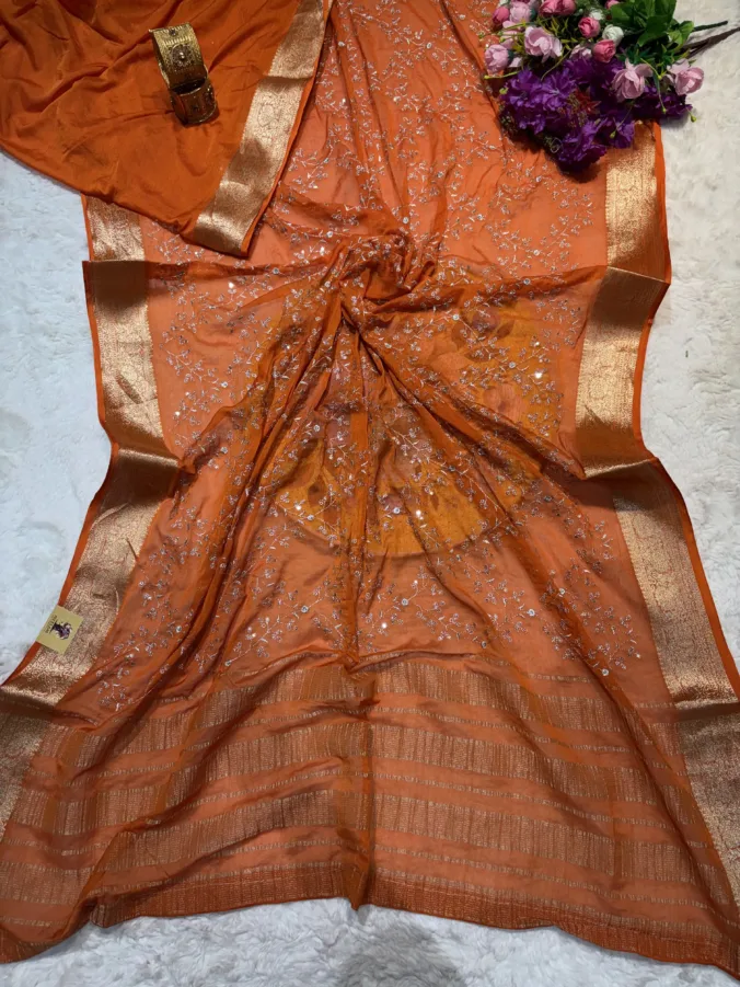 NEELAM TRADERS NEW LAUNCH TRENDING Zaal work saree with Zari weaving border in soft georgette fabric