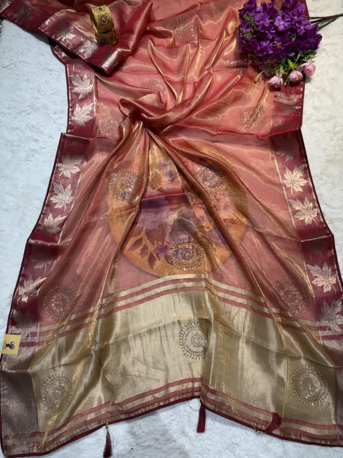 NEELAM TRADERS NEW LAUNCH TRENDING Partywear saree with zarkan work and zari border all over