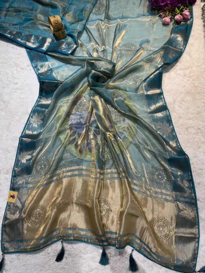 NEELAM TRADERS NEW LAUNCH TRENDING Partywear saree with zarkan work and zari border all over