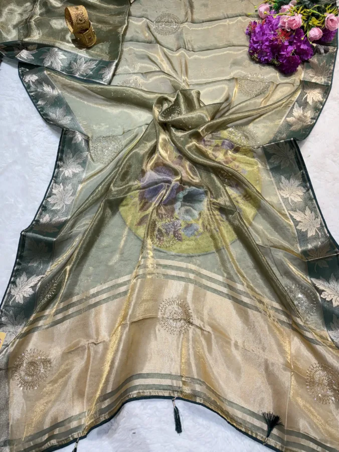 NEELAM TRADERS NEW LAUNCH TRENDING Partywear saree with zarkan work and zari border all over