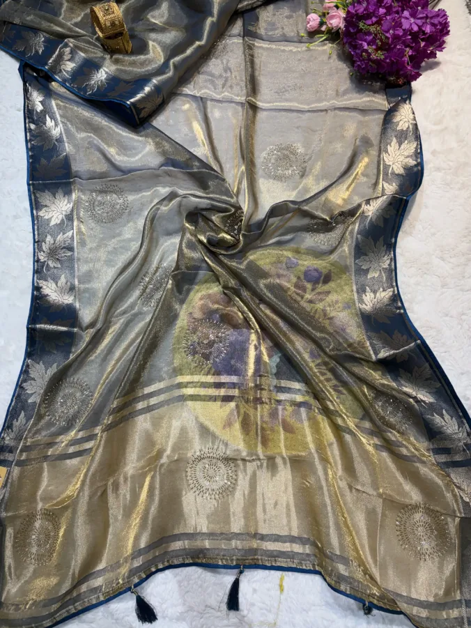 NEELAM TRADERS NEW LAUNCH TRENDING Partywear saree with zarkan work and zari border all over