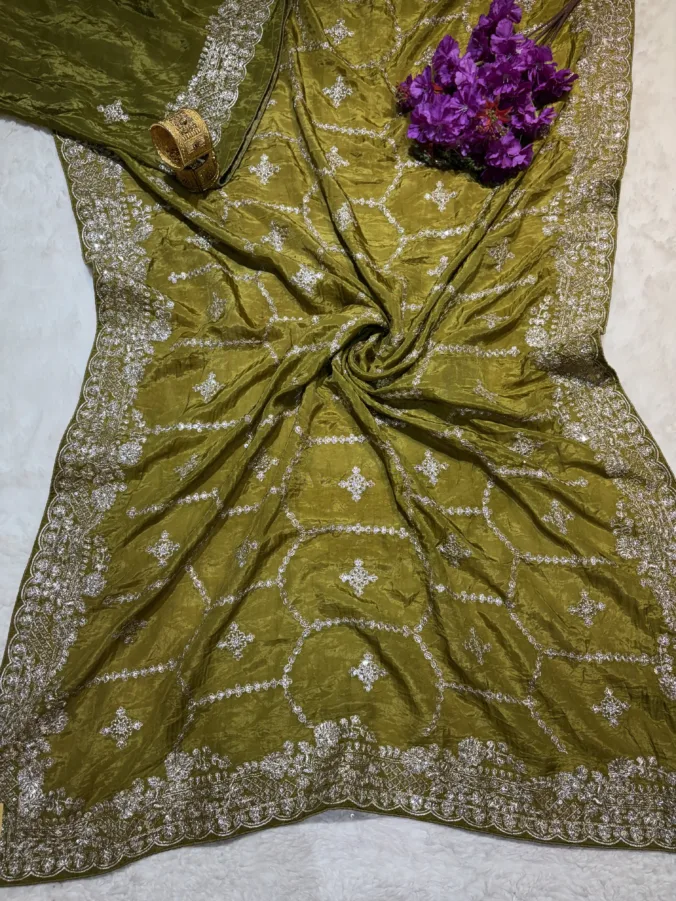 NEELAM TRADERS NEW LAUNCH TRENDING Partywear saree with kasida work all over