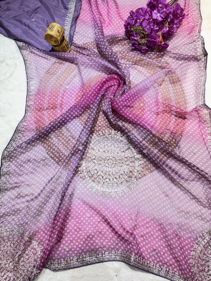 NEELAM TRADERS NEW LAUNCH TRENDING multicolour shade bandhej saree with trending pithan work all over