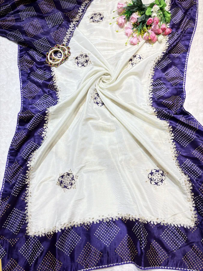 NEELAM TRADERS NEW LAUNCH TRENDING Designer gota patti saree in Different Border Colour with base common chiku colour