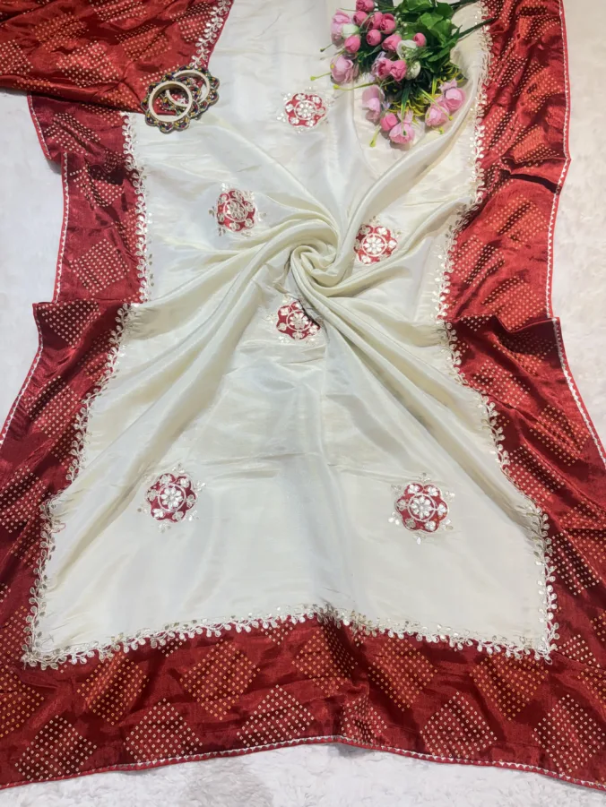 NEELAM TRADERS NEW LAUNCH TRENDING Designer gota patti saree in Different Border Colour with base common chiku colour