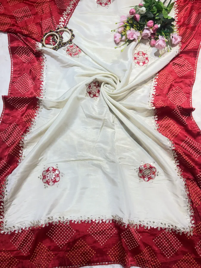 NEELAM TRADERS NEW LAUNCH TRENDING Designer gota patti saree in Different Border Colour with base common chiku colour