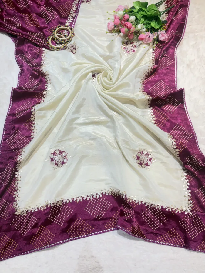 NEELAM TRADERS NEW LAUNCH TRENDING Designer gota patti saree in Different Border Colour with base common chiku colour