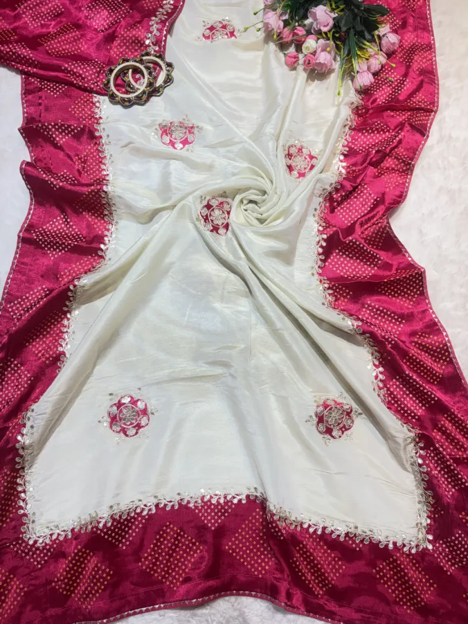 NEELAM TRADERS NEW LAUNCH TRENDING Designer gota patti saree in Different Border Colour with base common chiku colour