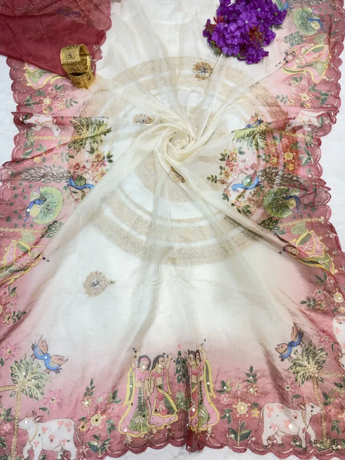 NEELAM TRADERS NEW LAUNCH TRENDING Digital Figure Print Saree With Pithan And Sequence Work All Over