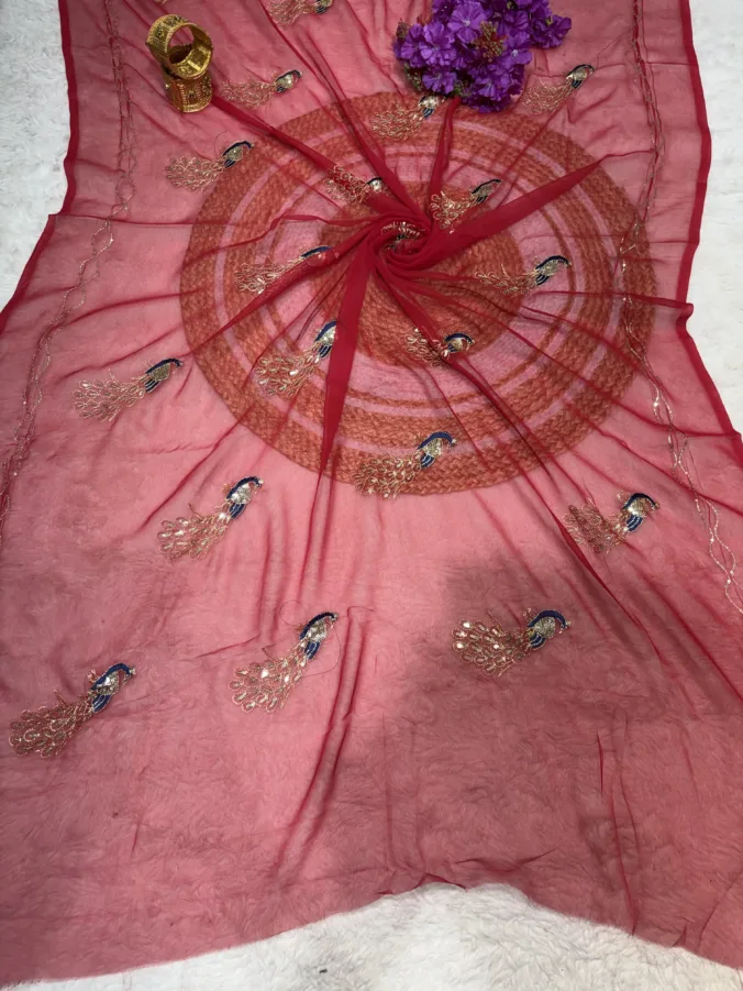 NEELAM TRADERS NEW LAUNCH TRENDING Peacock Work Saree Without Blouse In Soft Chiffon Fabric