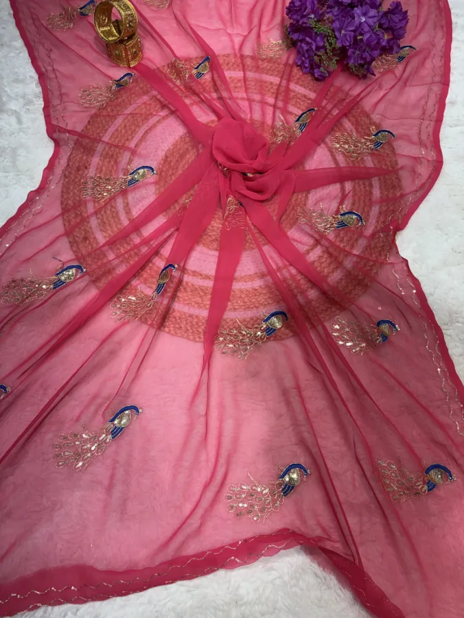 NEELAM TRADERS NEW LAUNCH TRENDING Peacock Work Saree Without Blouse In Soft Chiffon Fabric