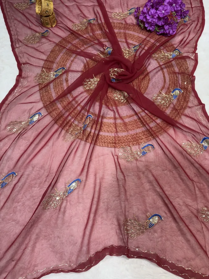 NEELAM TRADERS NEW LAUNCH TRENDING Peacock Work Saree Without Blouse In Soft Chiffon Fabric