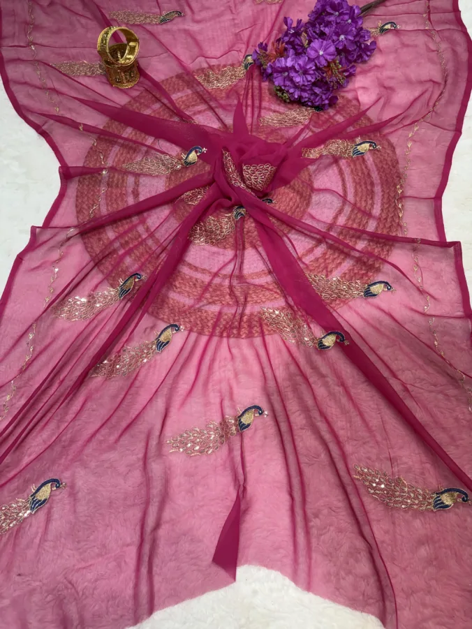 NEELAM TRADERS NEW LAUNCH TRENDING Peacock Work Saree Without Blouse In Soft Chiffon Fabric