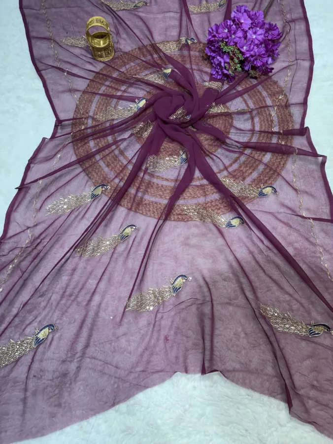 NEELAM TRADERS NEW LAUNCH TRENDING Peacock Work Saree Without Blouse In Soft Chiffon Fabric