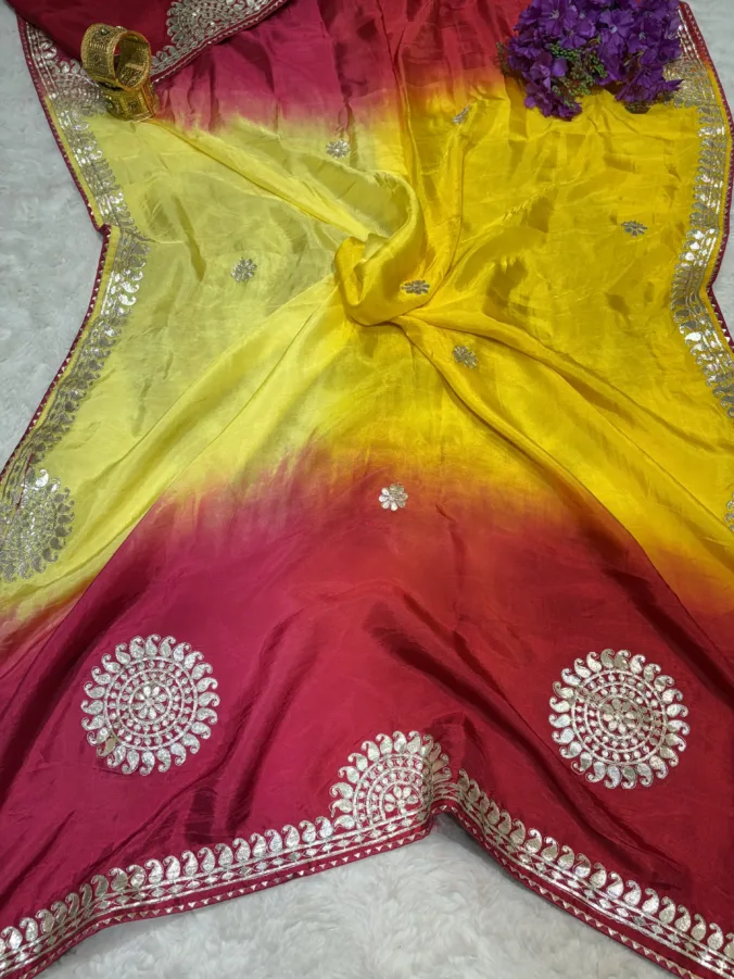 NEELAM TRADERS NEW LAUNCH TRENDING Multicolour saree with hand gota patti work in pure ho silk fabric