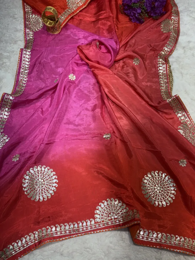 NEELAM TRADERS NEW LAUNCH TRENDING Multicolour saree with hand gota patti work in pure ho silk fabric