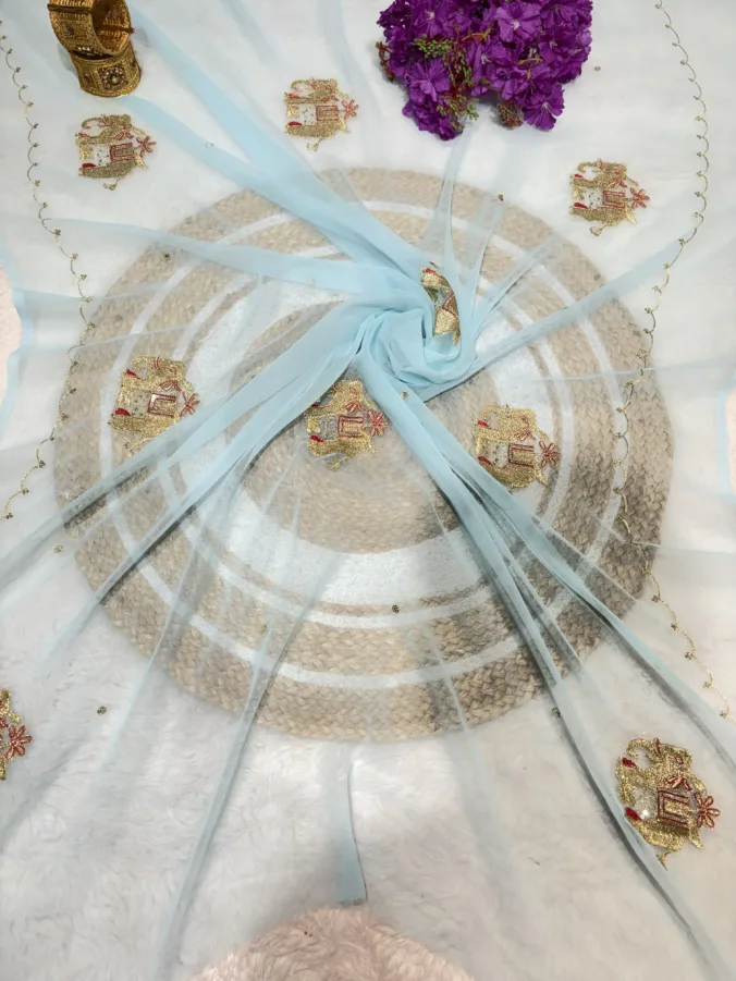 NEELAM TRADERS NEW LAUNCH TRENDING Hathi work saree  without blouse in soft chiffon fabric