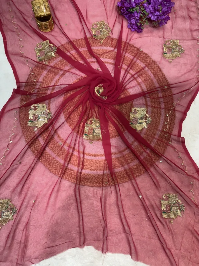 NEELAM TRADERS NEW LAUNCH TRENDING Hathi work saree  without blouse in soft chiffon fabric