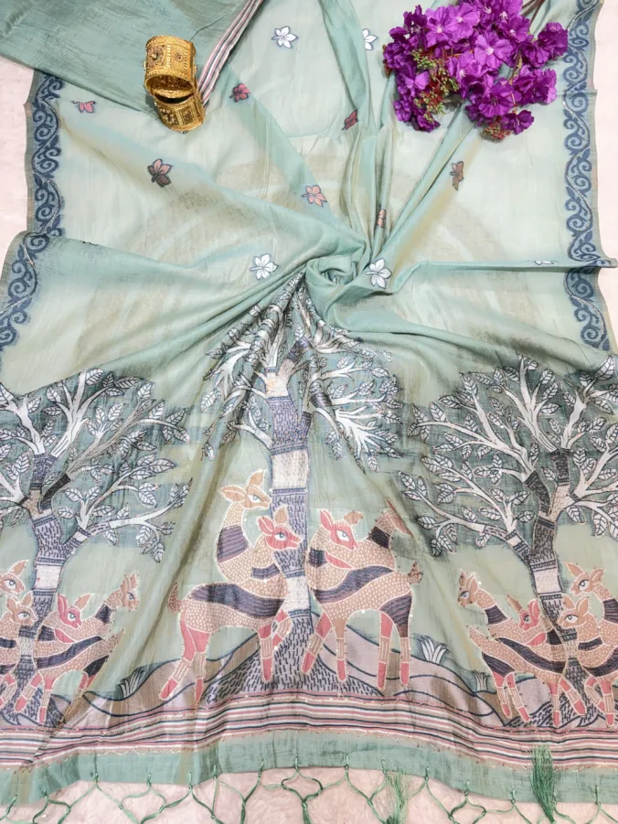 NEELAM TRADERS NEW LAUNCH TRENDING Soft cotton saree with digital tree print with thread and sequence work with pallu latkan