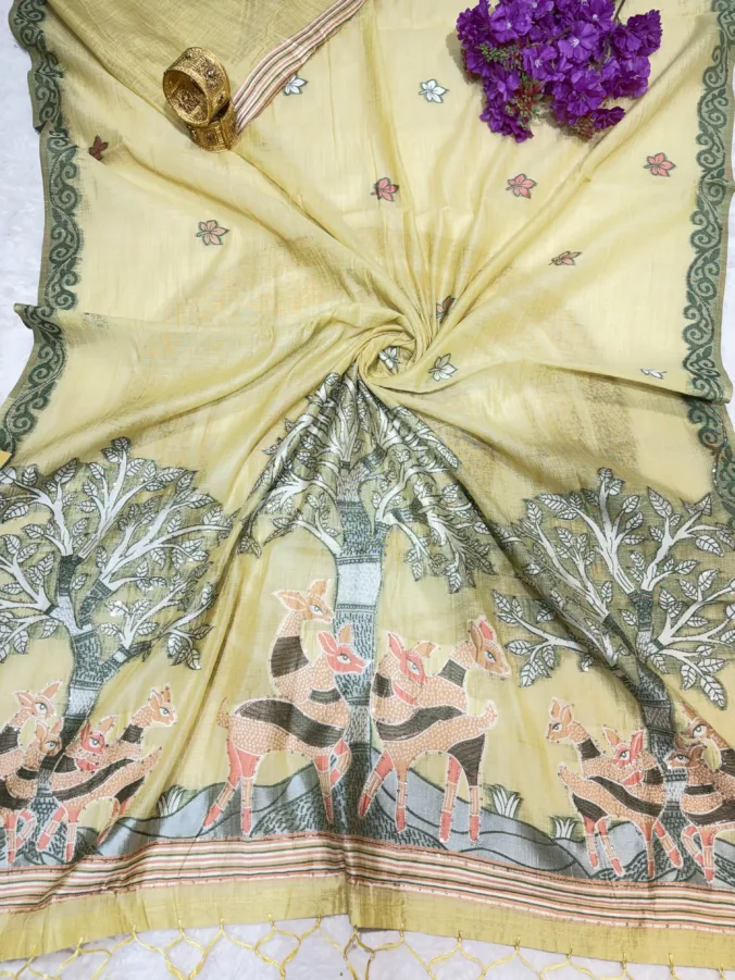 NEELAM TRADERS NEW LAUNCH TRENDING Soft cotton saree with digital tree print with thread and sequence work with pallu latkan