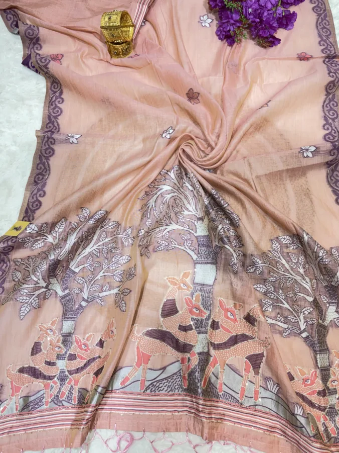 NEELAM TRADERS NEW LAUNCH TRENDING Soft cotton saree with digital tree print with thread and sequence work with pallu latkan