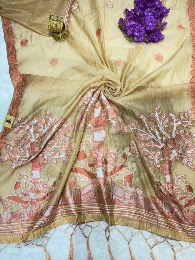 NEELAM TRADERS NEW LAUNCH TRENDING Soft cotton saree with digital tree print with thread and sequence work with pallu latkan