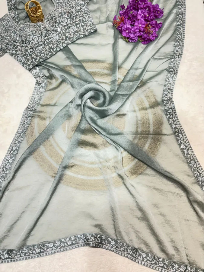 NEELAM TRADERS NEW LAUNCH TRENDING Stitched blouse partywear saree in soft chocolate fabric