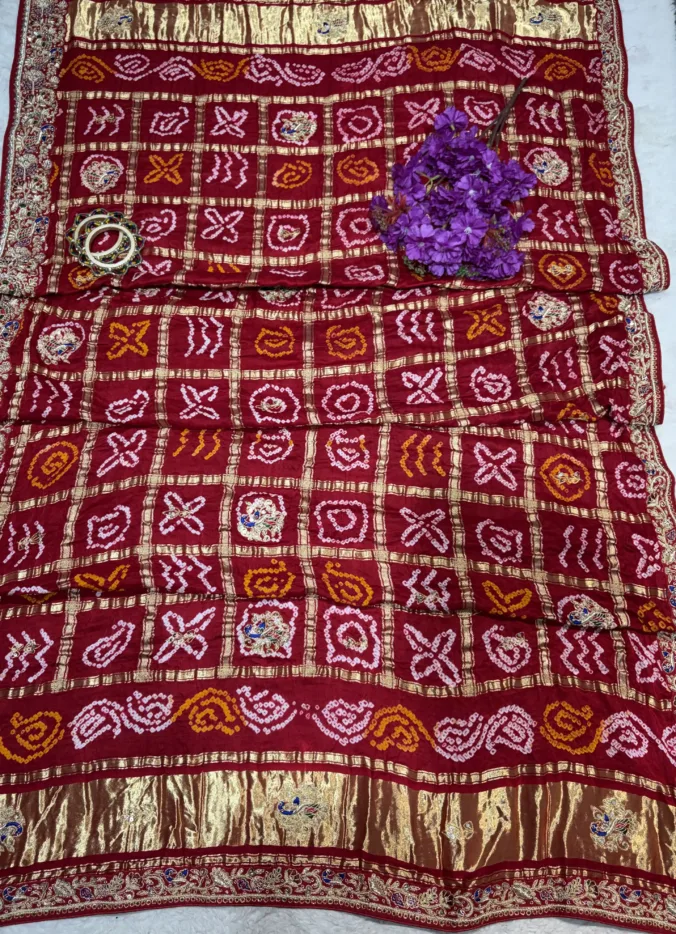 NEELAM TRADERS NEW LAUNCH TRENDING Special Kolkata Zardozi handwork odhana with handloom Bandhej all over and Ghantchola pattern in pure Gajji silk fabric