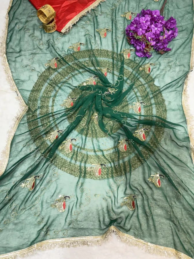 NEELAM TRADERS NEW LAUNCH TRENDING Peacock design saree with aari work and kiran less all over