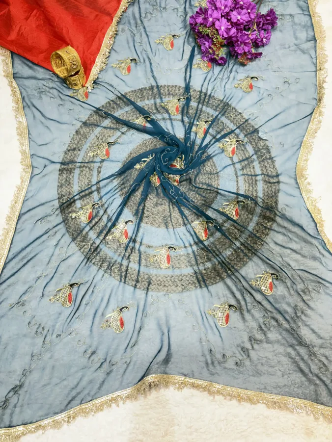 NEELAM TRADERS NEW LAUNCH TRENDING Peacock design saree with aari work and kiran less all over