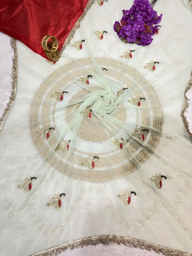 NEELAM TRADERS NEW LAUNCH TRENDING Peacock design saree with aari work and kiran less all over