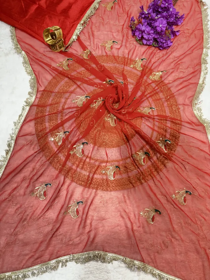 NEELAM TRADERS NEW LAUNCH TRENDING Peacock design saree with aari work and kiran less all over