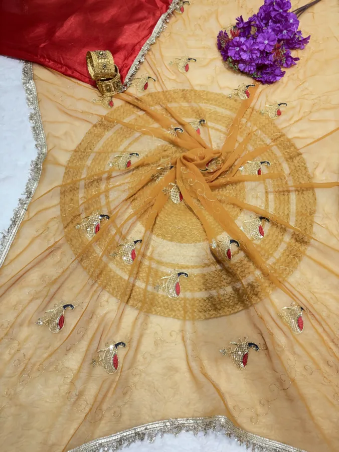 NEELAM TRADERS NEW LAUNCH TRENDING Peacock design saree with aari work and kiran less all over