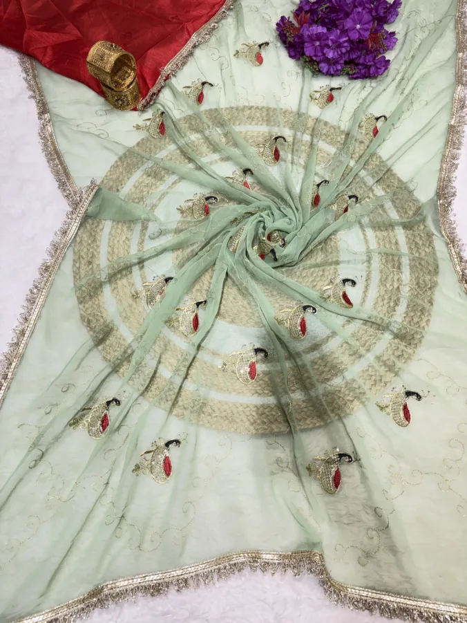 NEELAM TRADERS NEW LAUNCH TRENDING Peacock design saree with aari work and kiran less all over