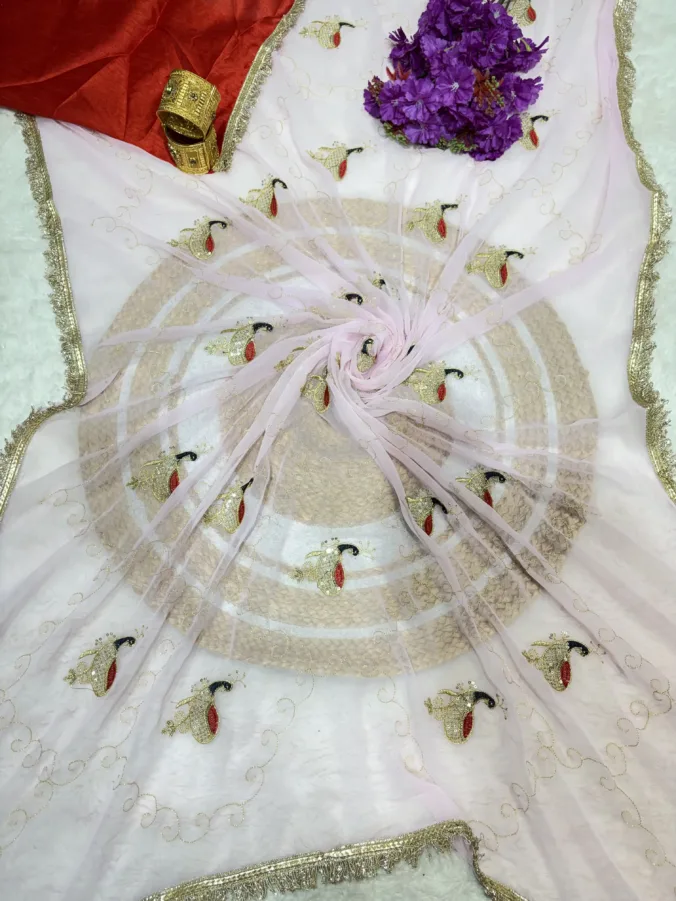 NEELAM TRADERS NEW LAUNCH TRENDING Peacock design saree with aari work and kiran less all over