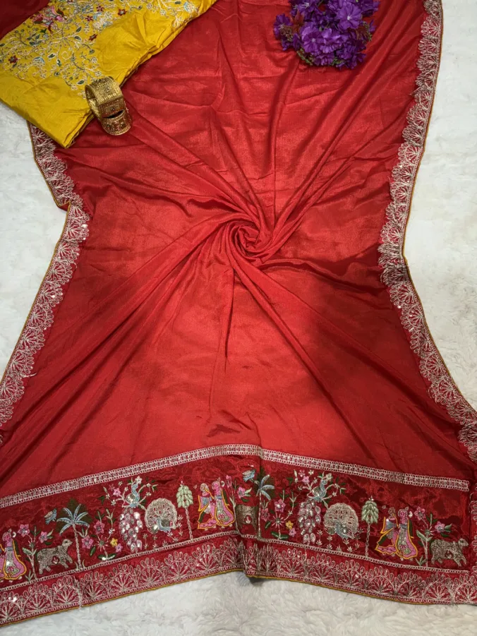 NEELAM TRADERS NEW LAUNCH Trending Pallu Figure design saree with heavy unstitched figure design blouse in soft silk fabric