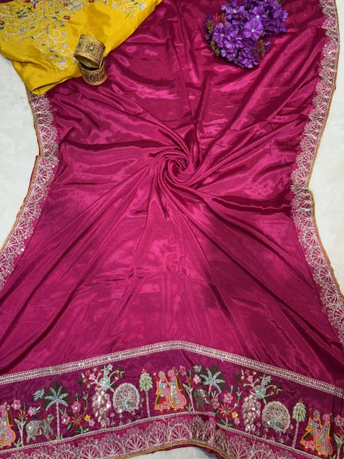 NEELAM TRADERS NEW LAUNCH Trending Pallu Figure design saree with heavy unstitched figure design blouse in soft silk fabric