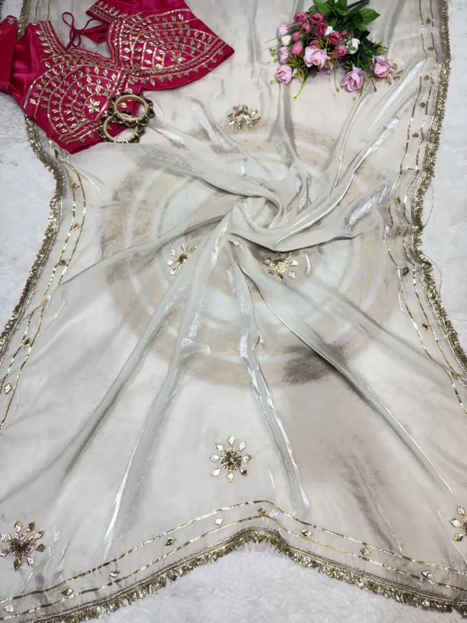 NEELAM TRADERS NEW LAUNCH Trending Stitched aangi blouse saree with kacha gotta work