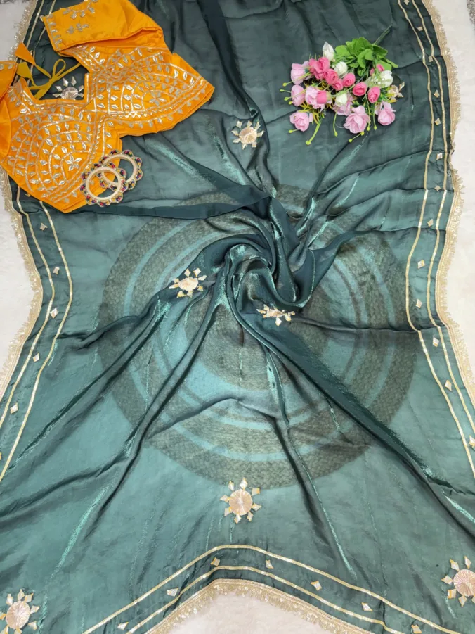 NEELAM TRADERS NEW LAUNCH Trending Stitched aangi blouse saree with kacha gotta work