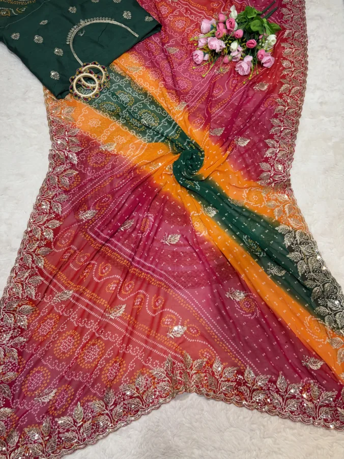 NEELAM TRADERS NEW LAUNCH TRENDING pachranga saree with sequence and kaisda work all over in soft georgette fabric